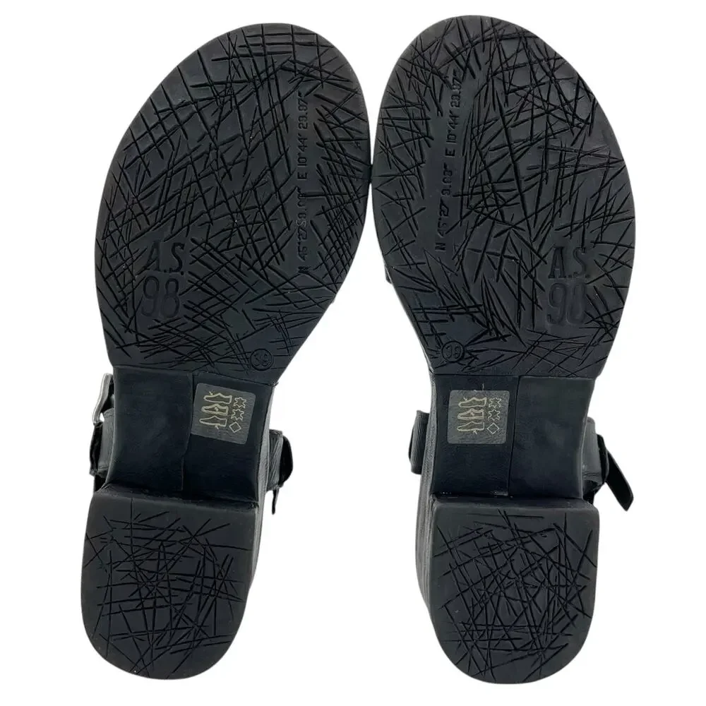 A.S.98 Black Leather Silver Chains Strappy Heeled Sandals Edgy Boho Size 39 - Picture 9 of 11